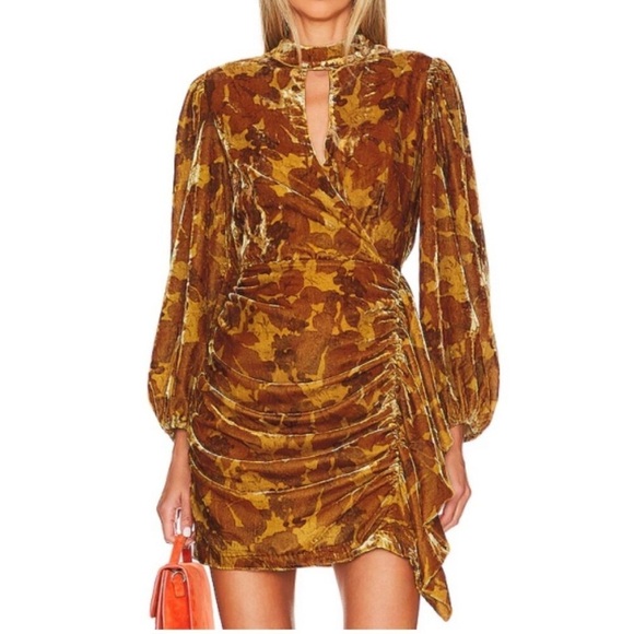 RHODE Dresses & Skirts - NWT RHODE 'Zadie' Draped Velvet Mini Dress, Fall Foliage Wheat SZ 0 🍂🍂🔥🔥